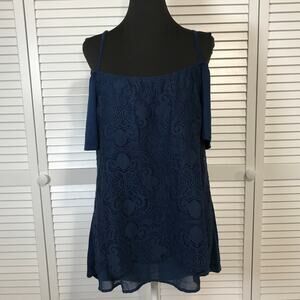No Boundaries Blue Cove Floral Lace Cold Shoulder Blouse Juniors XL